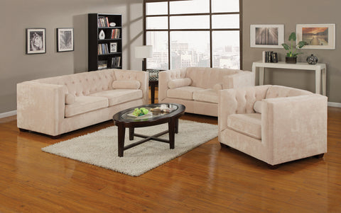 Set of 3 - Cairns Tuxedo Arm Tufted Sofa + Loveseat + Chair Almond - D300-10026