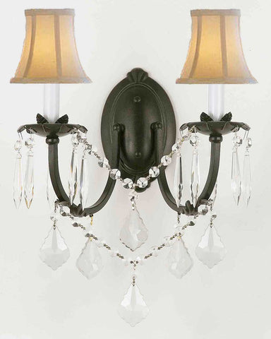Wrought Iron Wall Sconce Crystal Wall Sconces Lighting With White Shades H11" x W11" - A83-SC/2/3034