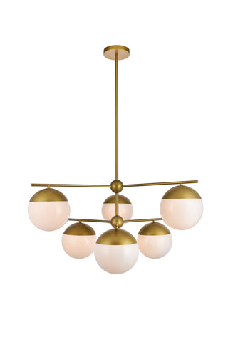 ZC121-LD6144BR - Living District: Eclipse 6 Lights Brass Pendant With Frosted White Glass