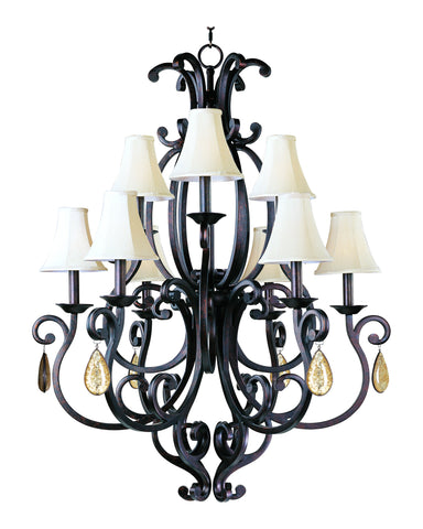 Richmond 9-Light Chandelier with Crystals & Shades Colonial Umber - C157-31006CU/CRY094/SHD62
