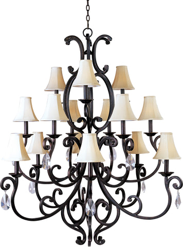 Richmond 15-Light Chandelier with Crystal & Shades Colonial Umber - C157-31007CU/CRY085/SHD62