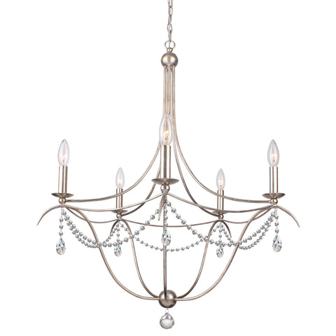 5 Light Antique Silver Modern Chandelier Draped In Clear Spectra Crystal - C193-415-SA-CL-SAQ