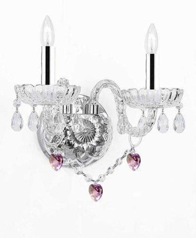 Wall Sconce Lighting with Crystal Pink Hearts - Perfect for Kids and Girls Bedrooms w/Chrome Sleeves! - G46-B43/B21/2/386