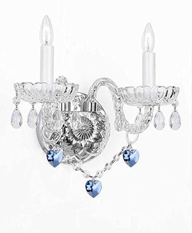 Wall Sconce Lighting With Crystal Blue Hearts - Perfect For Boys And Girls Bedrooms - G46-B85/2/386
