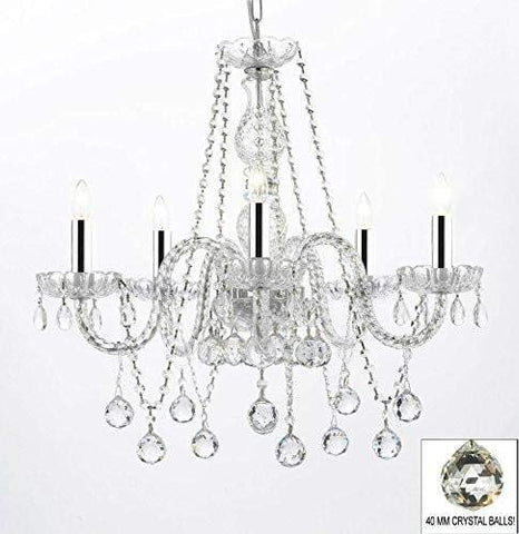 Authentic All Crystal Chandeliers Lighting Chandeliers with Crystal Balls W/Chrome Sleeves! H27" X W24" - G46-B43/B37/384/5