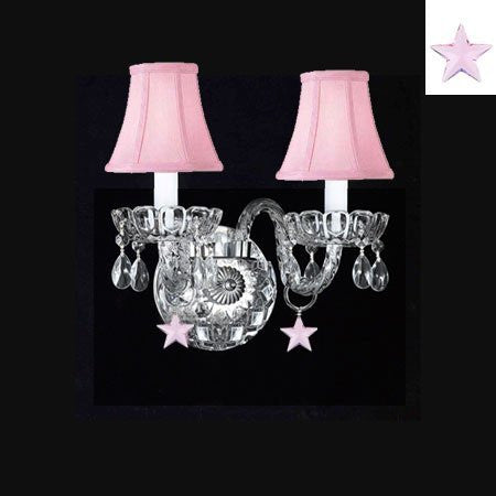 Murano Venetian Style Empress Crystal(Tm)Wall Sconce With Pink Stars And Shades - A46-B38/Sc/2/386