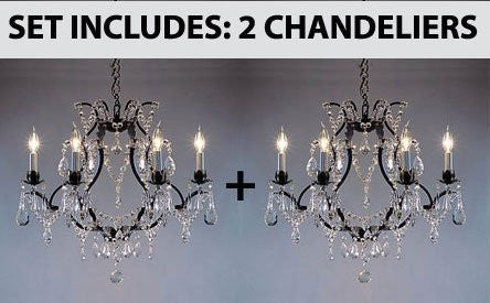 Set Of 2 - Wrought Iron Crystal Chandelier Lighting H19" X W20" - Go-A83-3030/6-Set Of 2