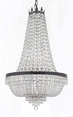 French Empire Crystal Chandelier Chandeliers Lighting H50" X W24" with Dark Antique Finish! Good for Dining Room, Foyer, Entryway, Family Room and More - A500-C7/CB/870/9