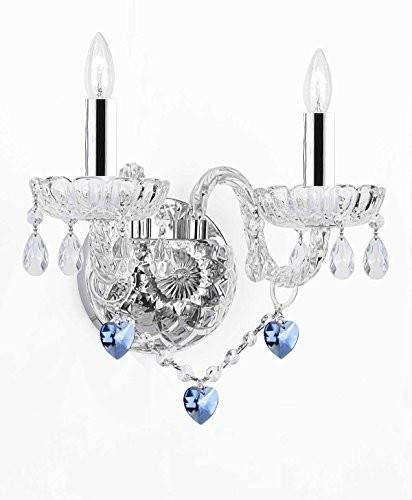 Swarovski Crystal Trimmed Wall Sconce Lighting with Crystal Blue Hearts w/Chrome Sleeves - Perfect for Boys and Girls Bedrooms! - G46-B43/B85/2/386 SW