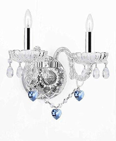 Wall Sconce Lighting with Crystal Blue Hearts w/Chrome Sleeves - Perfect for Boys and Girls Bedrooms! - G46-B43/B85/2/386