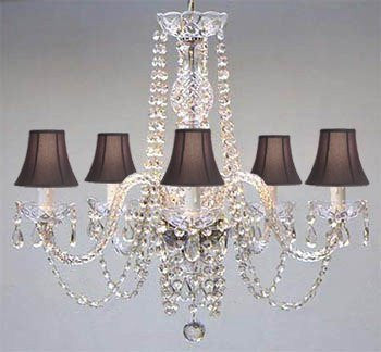 Authentic All Crystal Chandelier With Black Shades - A46-Blackshades/384/5