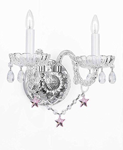 Wall Sconce Lighting With Crystal Pink Stars - Perfect For Kids And Girls Bedrooms - G46-B38/2/386