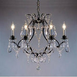 Swarovski Crystal Trimmed Chandelier Wrought Iron Crystal Chandelier H19" X W20". Swag Plug In-Chandelier W/ 14' Feet Of Hanging Chain And Wire - A83-B16/3030/6 Sw