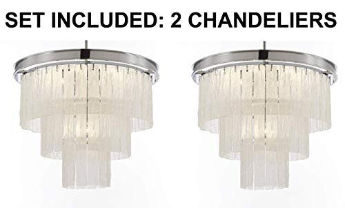 Set of 2 - Glacier Round Frosted Glass Chandelier Lighting 3 Tier - Great for The Dining Room, Kitchen, Foyer, Entry Way, Living Room, and More! H 22" W 20" - 2EA G7-6002/10