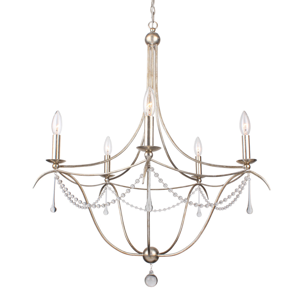 8 Light Antique Silver Modern Chandelier Draped In Clear Glass Beads & Murano Crystal - C193-428-SA