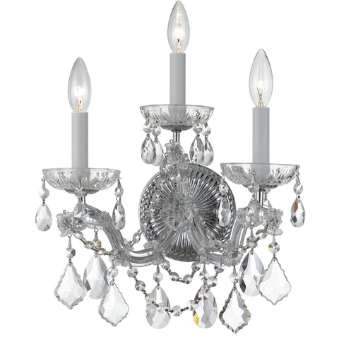 3 Light Polished Chrome Crystal Sconce Draped In Clear Swarovski Strass Crystal - C193-4403-CH-CL-S