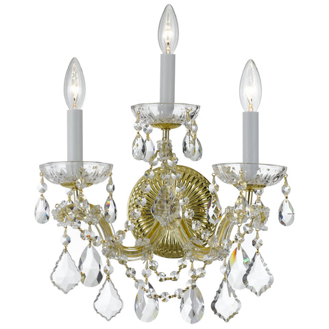 3 Light Gold Crystal Sconce Draped In Clear Swarovski Strass Crystal - C193-4403-GD-CL-S
