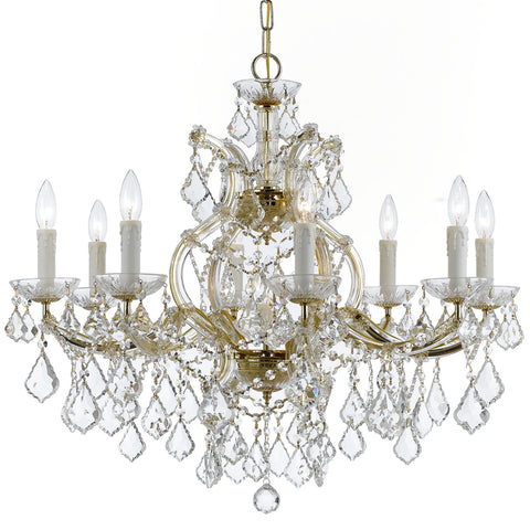 9 Light Gold Crystal Chandelier Draped In Clear Hand Cut Crystal - C193-4408-GD-CL-MWP