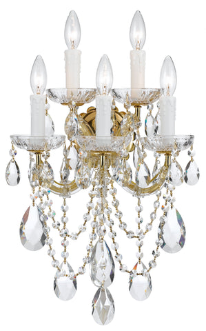 5 Light Gold Crystal Sconce Draped In Clear Swarovski Strass Crystal - C193-4425-GD-CL-S