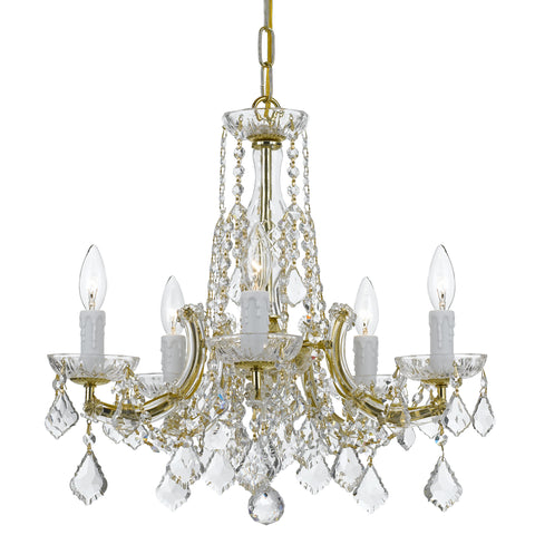 5 Light Gold Traditional  Modern Chandelier Draped In Clear Hand Cut Crystal - C193-4576-GD-CL-MWP