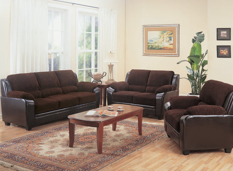 Set of 3 - Monika Upholstered Stationary Sofa + Loveseat +Chair Chocolate - D300-10015