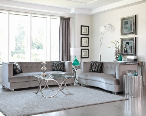 Set of 3 - Caldwell Recessed Arm Upholstered Sofa + Loveseat + Chair Silver - D300-10069