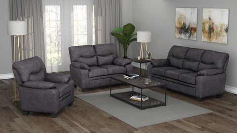 Set of 3 - Meagan Pillow Top Arms Upholstered Sofa + Loveseat + Chair Charcoal - D300-10073