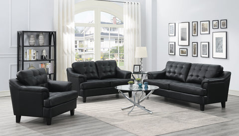 Set of 3 - Freeport Tufted Upholstered Sofa + Loveseat + Chair Black - D300-10078