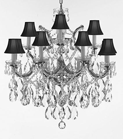 Swarovski Crystal Trimmed Maria Theresa Chandelier Lights Fixture Pendant Ceiling Lamp Dressed With Large Luxe Crystals H30" X W28" - Good For Dining Room Family Room & More With Black Shades - F83-B90/Blackshades/Cs/21532/12+1Sw