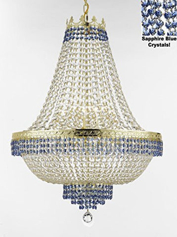 French Empire Crystal Chandelier Chandeliers Lighting Trimmed With Sapphire Blue Crystal Good For Dining Room Foyer Entryway Family Room And More H36" W30" - F93-B83/Cg/870/14