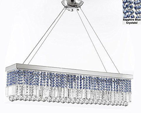 10 Light 40" Contemporary Crystal Chandelier Rectangular Chandeliers Lighting -Trimmed With Sapphire Blue Crystal - G902-B86/1120/10