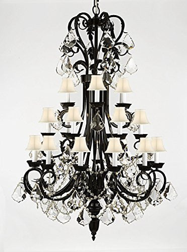 Wrought Iron Chandelier 50" Inches Tall With Crystal Trimmed With Spectra (Tm) Crystal - Reliable Crystal Quality By Swarovski - A84-B12/Sc/724/24Sw