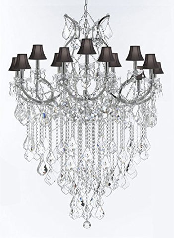 Maria Theresa Chandelier Lighting Crystal Chandeliers H50 "X W37" Chrome Finish Great For The Dining Room Living Room Family Room Entryway / Foyer With Black Shades - J10-Sc/Blackshade/B12/Chrome/26050/15+1