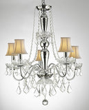 Swarovski Crystal Trimmed Chandelier Elegant 5 Light Crystal Chandelier Pendant Lighting Fixture Light Lamp W/ Shades - J10-Whiteshades/26017/5 Sw