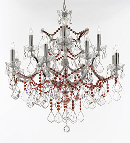 Maria Theresa Chandelier Lighting Crystal Chandeliers H30" W28" Chrome Finish Dressed With Ruby Red Crystals Great For The Dining Room Living Room Family Room Entryway / Foyer - J10-B7/B81/Chrome/26049/12+1