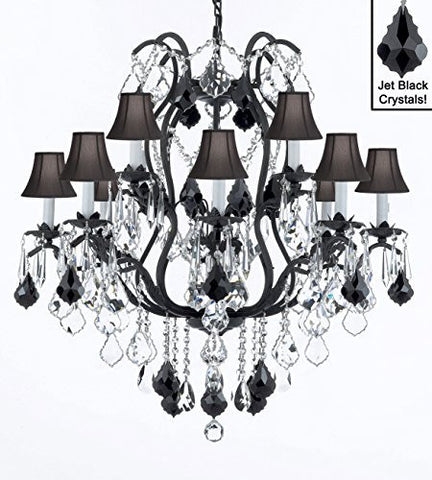 Wrought Iron Crystal Chandelier Lighting Chandeliers H30" X W28" With Black Shades - A83-Sc/Blackshade/B20/3034/8+4