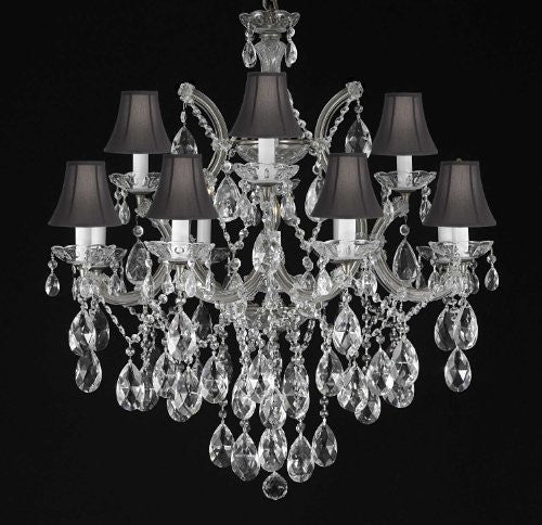 Maria Theresa Chandelier Crystal Lighting Chandeliers With Shades H30" X W28" - F83-Blackshades/Silver/21532/12+1