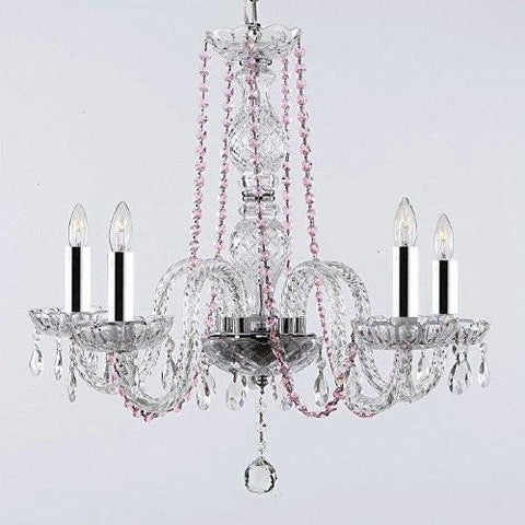 CRYSTAL CHANDELIER CHANDELIERS LIGHTING WITH PINK COLOR CRYSTAL W/CHROME SLEEVES - A46-B43/PINKB1/384/5
