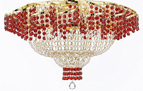 Moroccan Style French Flush Empire Crystal Chandelier Chandeliers H19.5" W24" - Dressed With Ruby Red Crystals Perfect For Dining Room / Entryway / Foyer / Living Room - A93-B75/Flush/Cg/928/9