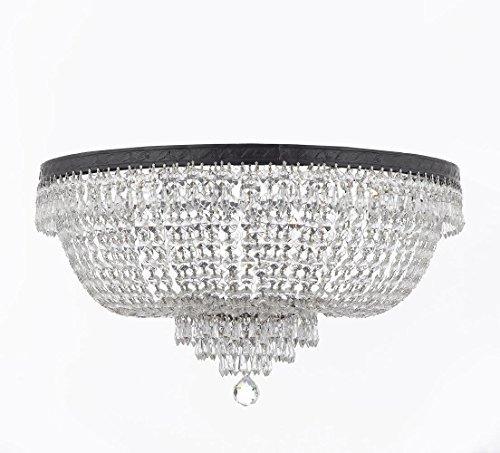 French Empire Crystal Flush Chandelier Chandeliers Lighting H21" X W30" With Dark Antique Finish! Good for Dining Room, Foyer, Entryway, Family Room and More! - A500-FLUSH/CB/870/14