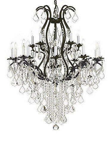 Swarovski Crystal Trimmed Chandelier! Wrought Iron Chandelier Lighting Chandeliers Dressed with Swarovski Crystal H 50" X W 36" Great for Dining room, Entryway / Foyer, or Living room! - A500-B12/3034/10+5SW