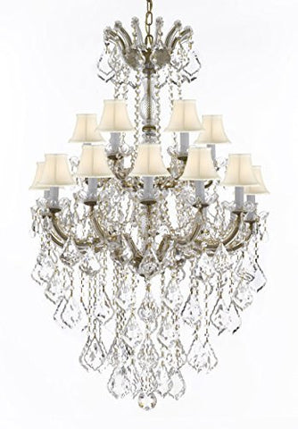 Swarovski Crystal Trimmed Chandelier Maria Theresa Crystal Chandelier Chandeliers Lighting With White Shades H 50" X W 30" - Great For Dining Room Entryway Or Living Room - A83-B13/Whiteshades/152/18Sw
