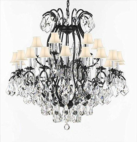 Wrought Iron Crystal Chandeliers Lighting Empress Crystal (Tm) With White Shade H46" W46" Perfect For An Entryway Or Foyer - A500-Sc/Whiteshade/3034/18+6