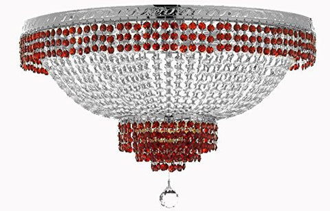 Flush French Empire Crystal Chandelier Lighting Trimmed With Ruby Red Crystal Good For Dining Room Foyer Entryway Family Room And More H18" X W24" - F93-B74/Cs/Flush/870/9