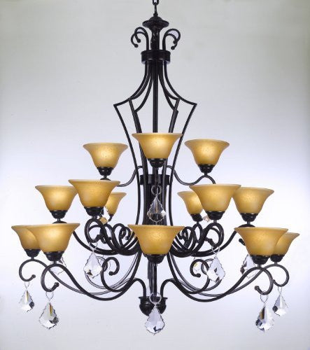 Wrought Iron Chandelier With Crystal H51" X W49" - Perfect For An Entryway Or Foyer - Go-G7-Crystal/451/15