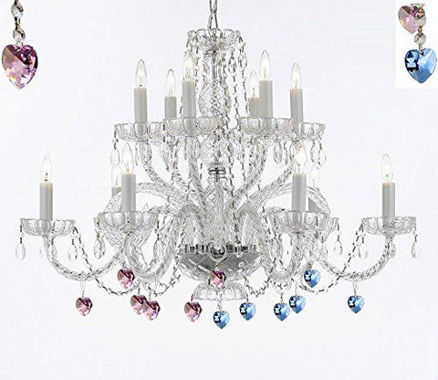 Murano Venetian Style All Empress Crystal (Tm) Chandelier With Blue And Pink Crystal - A46-B85/B21/385/6+6
