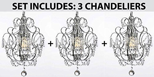 Set Of 3 - Chrome Crystal Chandelier Lighting H 15" W 11.5" - J10-26019/1-Set Of 3