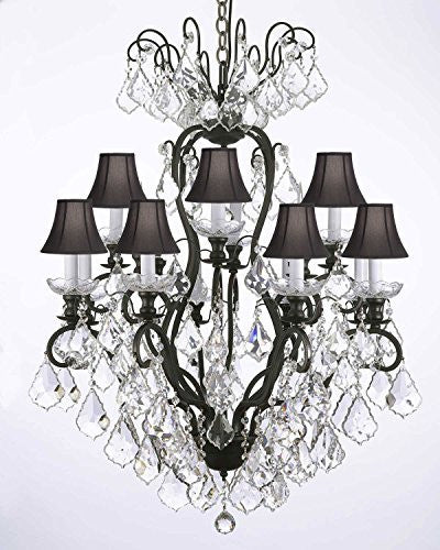 Wrought Iron Crystal Chandelier Lighting With Black Shades - F83-Blackshades/556/12