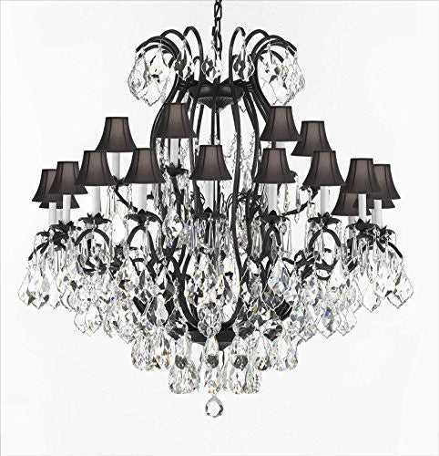 Wrought Iron Crystal Chandeliers Lighting Empress Crystal (Tm) With Black Shade H46" W46" Perfect For An Entryway Or Foyer - A83-Sc/Blackshade/3034/18+6