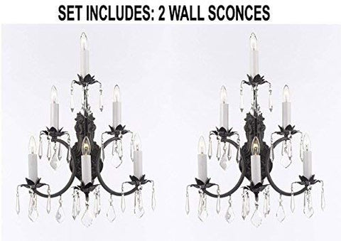 Set of 2 - Wrought Iron Wall Sconce Crystal Lighting 3 Tier Wall Sconces W16 x H24 - 2EA A83-6/3034